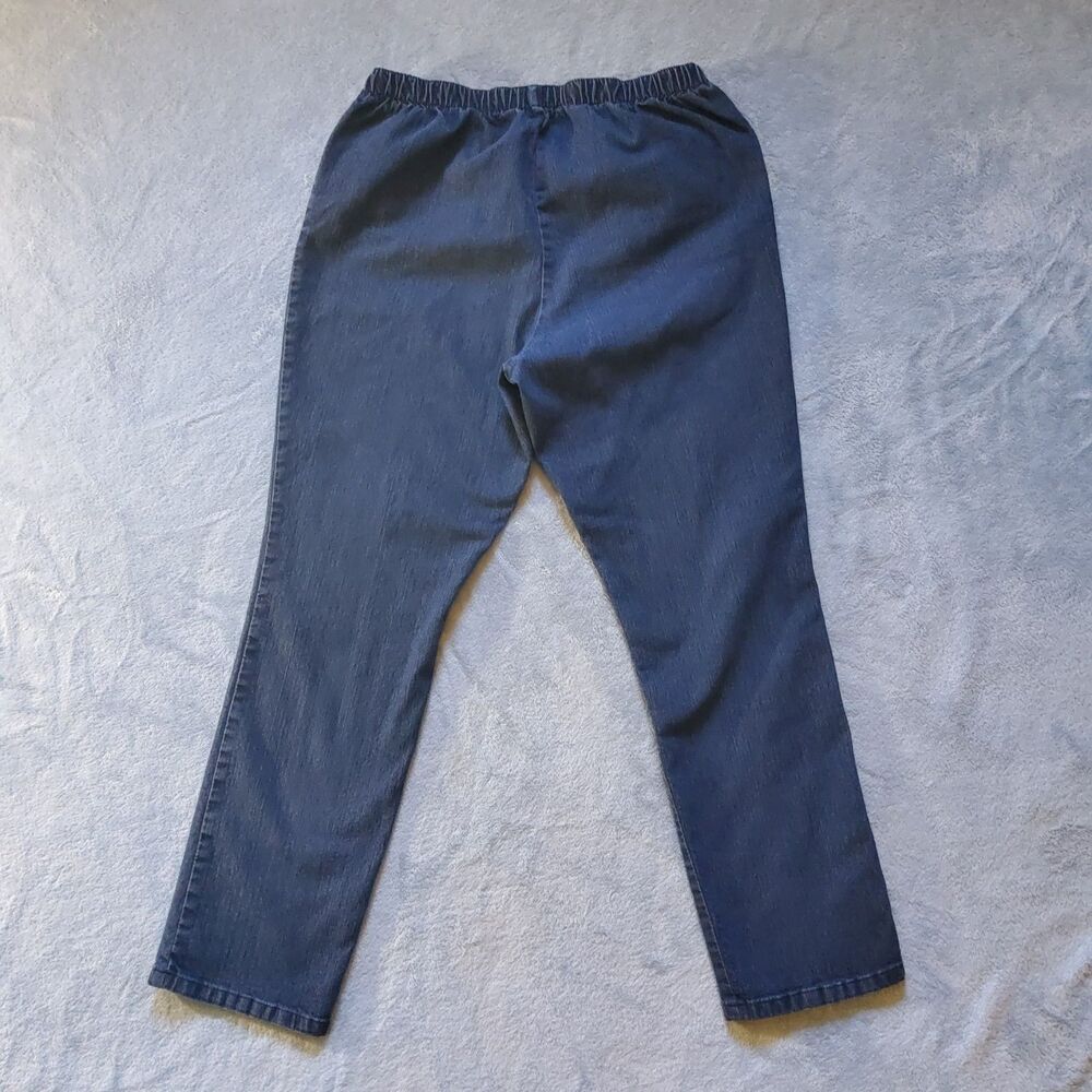 Chic Womens 14 Petite Pull On Elastic Waist Stretch Denim Jeans Tapered Leg Blue - Picture 4 of 7